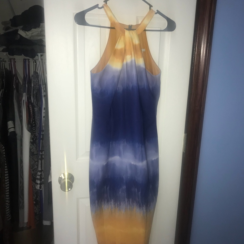 Yellow and blue midi dress